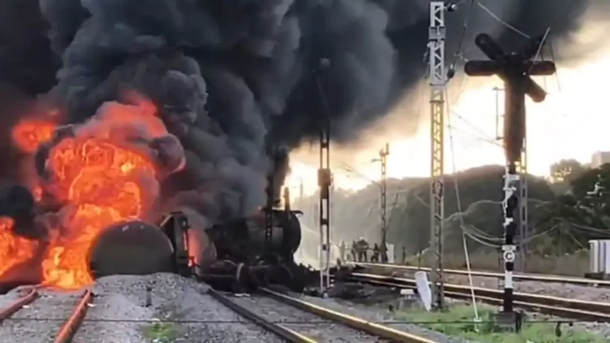 Tanker has caught fire close to Chennai; train services have been cancelled