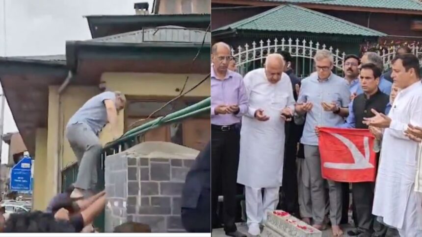 Omar Abdullah climbs a wall to access the Martyrs’ Graveyard a day after ‘house arrest’