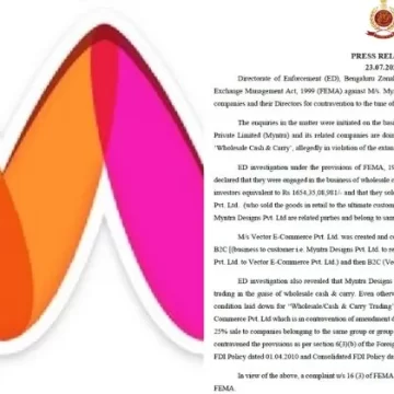 ED taken significant measures against Myntra by filing a case under FEMA  alleged violation of FDI guidelines