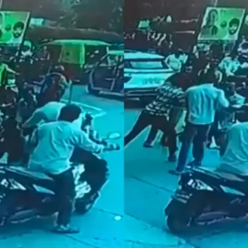 New Noida, 3 men were seen kicking and punching another man on camera