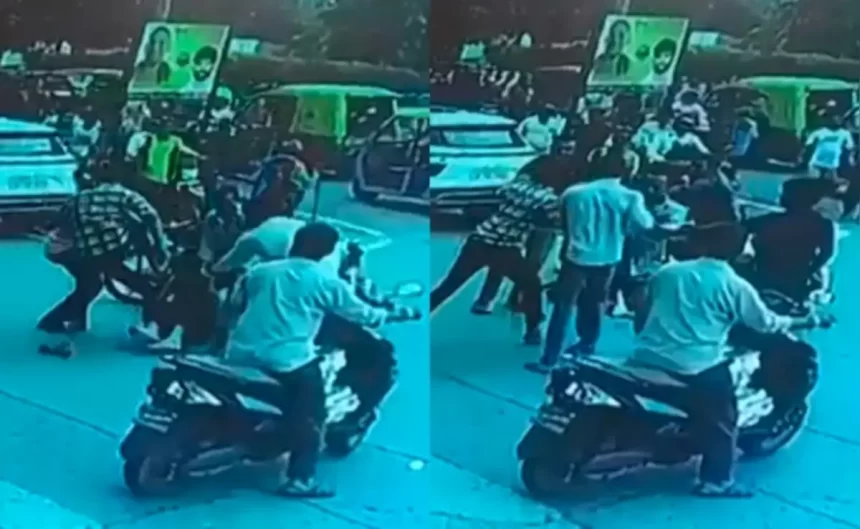 New Noida, 3 men were seen kicking and punching another man on camera