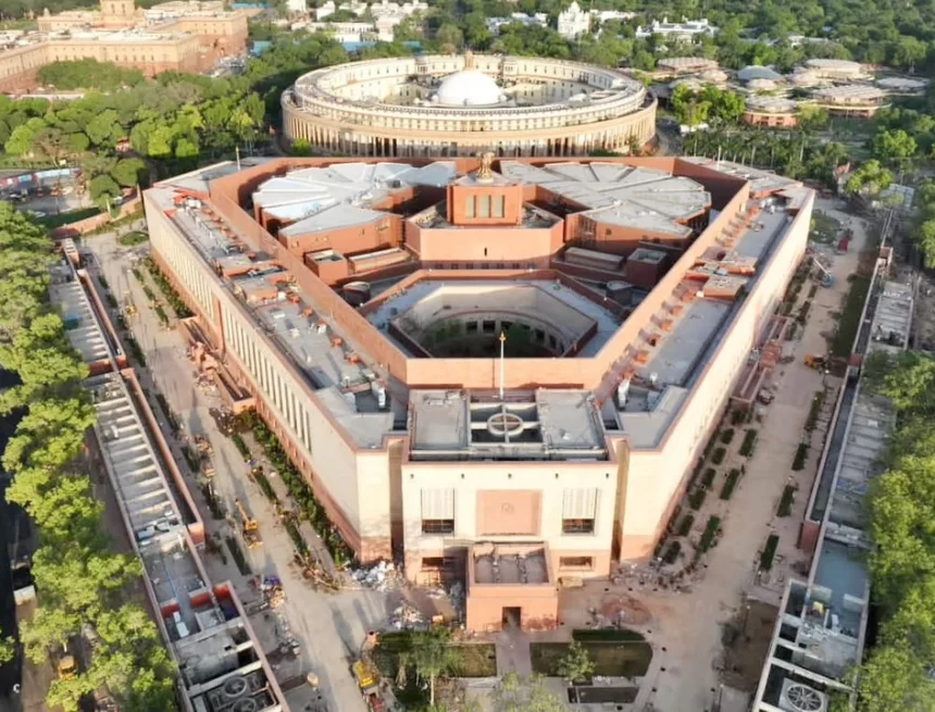 Glimpse_of_the_new_Parliament_Building,_in_New_Delhi.jpg Parliament Adjourned Sine Die After Passing 15 Bills Amid Opposition Protests