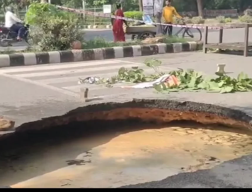 IMG_8910 Road Collapses Near National Law University in Delhi’s Dwarka Amid Heavy Rainfall