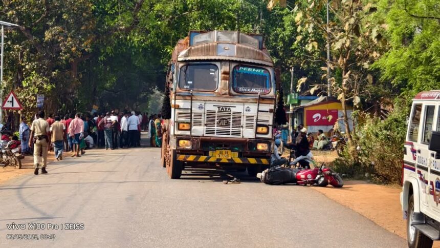 Three members of a family were killed when a truck collided with their bike in Keonjhar