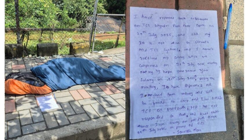 TCS employee is sleeping on footpath outside Pune office due ‘no money’, company responds