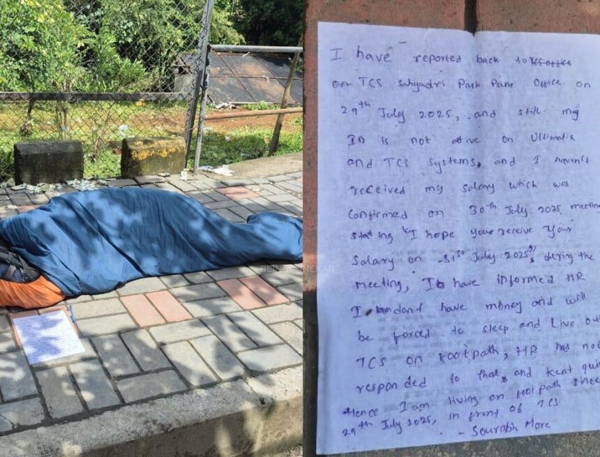 TCS employee is sleeping on footpath outside Pune office due ‘no money’, company responds