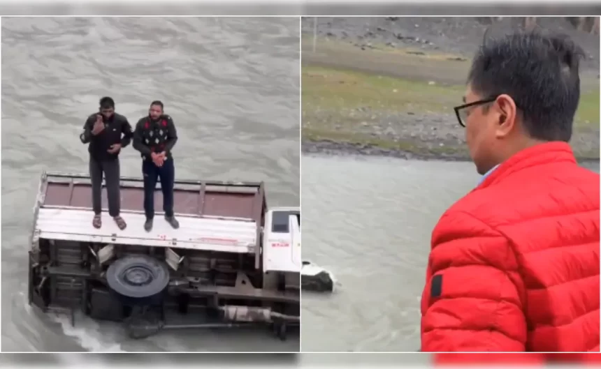 Union Minister Kiren Rijiju Assists in Rescuing 2 Men After Vehicle Falls Into Ladakh River