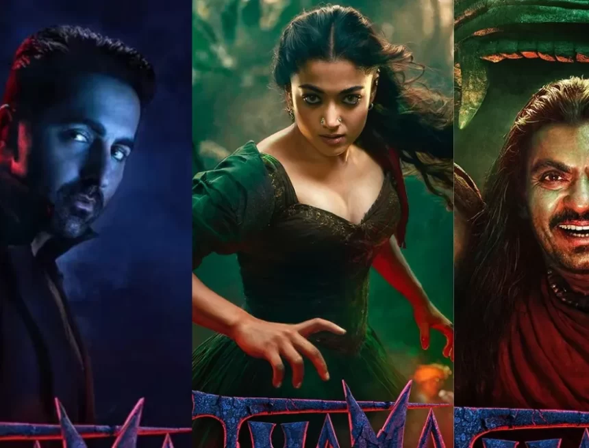 thama-poster-1755518985247 Ayushmann Khurrana and Rashmika Mandanna Embrace Gothic Look in First Poster of Thama