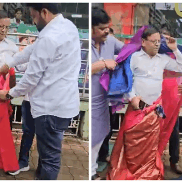 BJP Workers Drape Dombivali Congress Leader in Saree After He Shares Morphed PM Modi Image Online