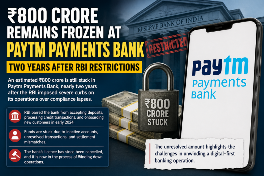 ₹800 Crore Remains Frozen at Paytm Payments Bank Two Years After RBI Restrictions