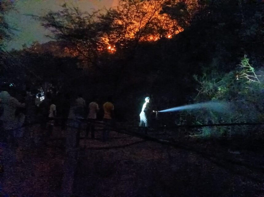 A-fire-engine-at-the-cotton-warehouse-in-Lehli-are_1779652466002 Undavalli Hill Fire Near Andhra Pradesh CM’s Camp Office Brought Under Control After Swift Response