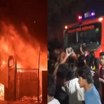 ANI-20260522233431_202605 Fire Erupts at Shastri Park Furniture Market in Delhi; DFS Officer Injured as Stone Pelting Disrupts Operations
