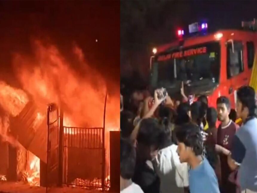ANI-20260522233431_202605 Fire Erupts at Shastri Park Furniture Market in Delhi; DFS Officer Injured as Stone Pelting Disrupts Operations