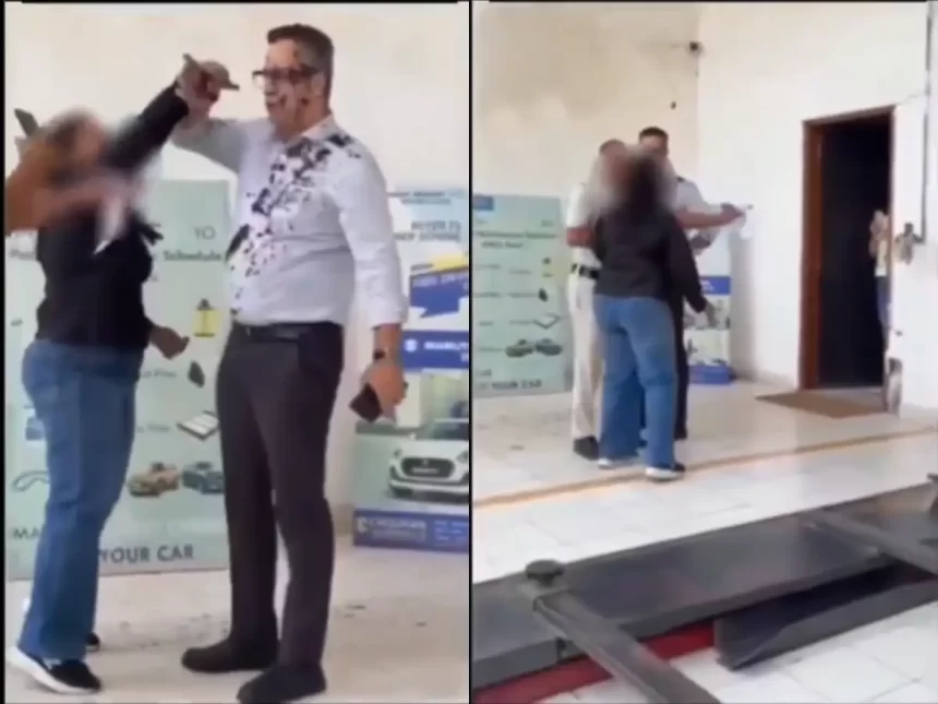 woman-throws-ink-at-manager-slaps-him-in-front-of-police-watch-viral-video Woman Employee Throws Ink at Manager During Heated Office Dispute in Chhattisgarh