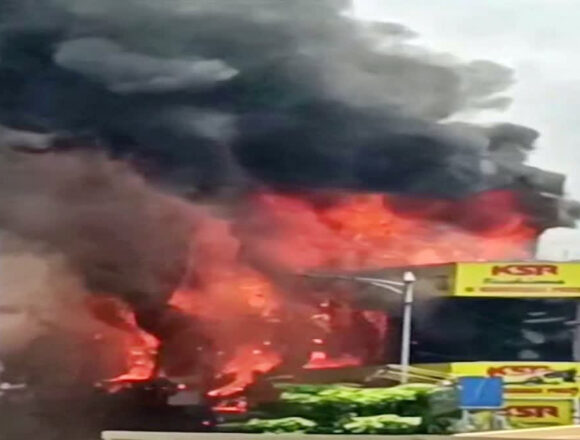 Massive Fire Erupts at Ameerpet Helmet Market in Hyderabad, Several Shops Engulfed