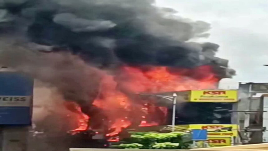 Massive Fire Erupts at Ameerpet Helmet Market in Hyderabad, Several Shops Engulfed