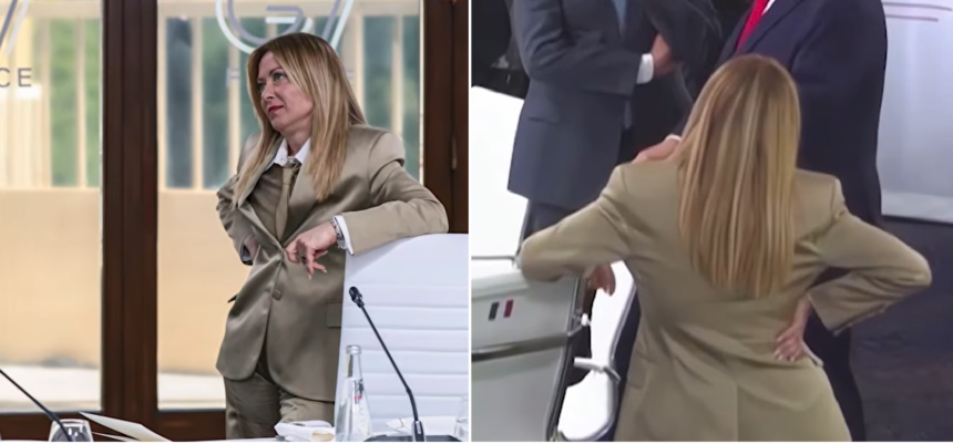 gmviral Giorgia Meloni Explains Viral Pose Beside Donald Trump at G7 Summit