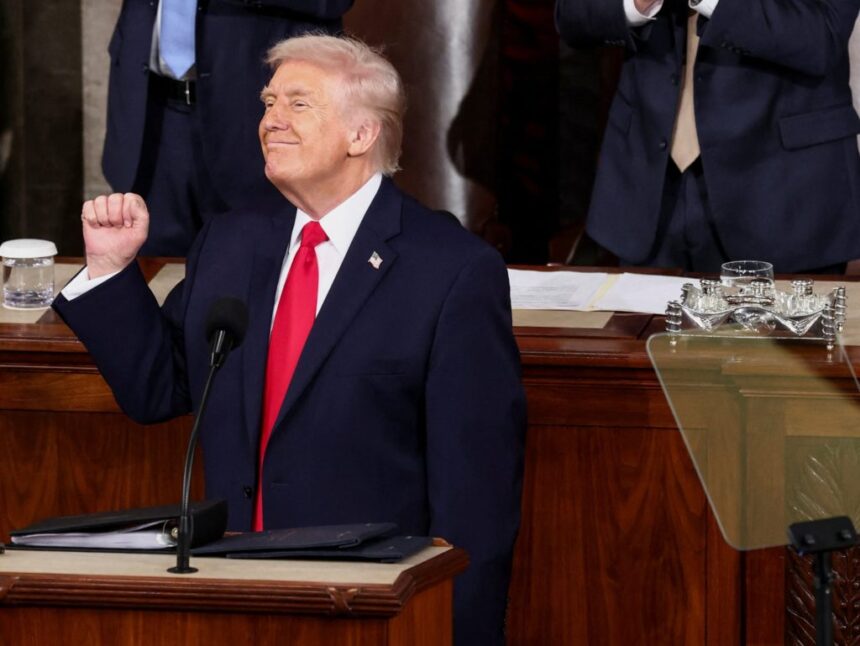 U.S. President Donald Trump delivers the State of the Union address at the U.S. Capitol in Washington D.C. Fact-Checking Donald Trump’s Latest Election Speech: Examining His Claims on Immigration, Inflation, Jobs and the Economy