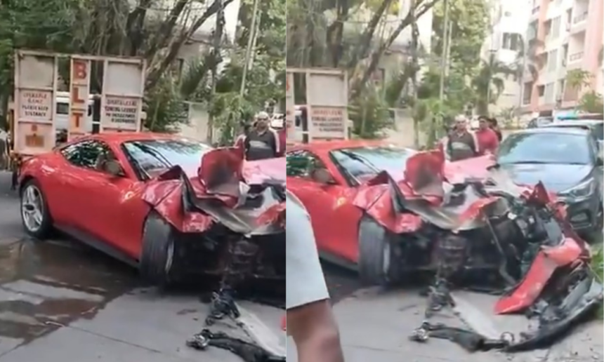 ₹3.5 Crore Ferrari Crashes Into Apartment Gate in Hyderabad’s Jubilee Hills; Police Launch Investigation