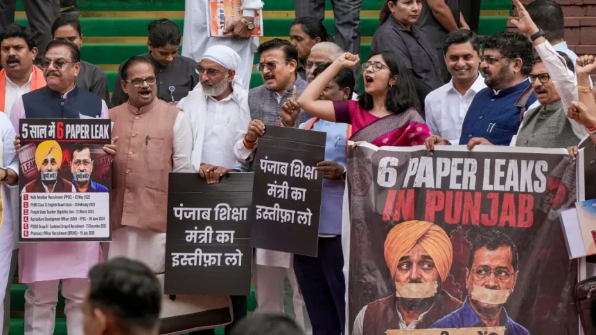 BJPMPProtest1_d Delhi BJP Stages Protest, Demands Punjab Education Minister’s Resignation Over Alleged Examination Paper Leak Controversy