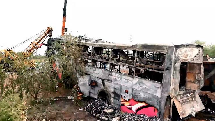images (45) Deadly Delhi-Mumbai Expressway Crash: Bus-Truck Collision and Fire Claim Multiple Lives in Rajasthan
