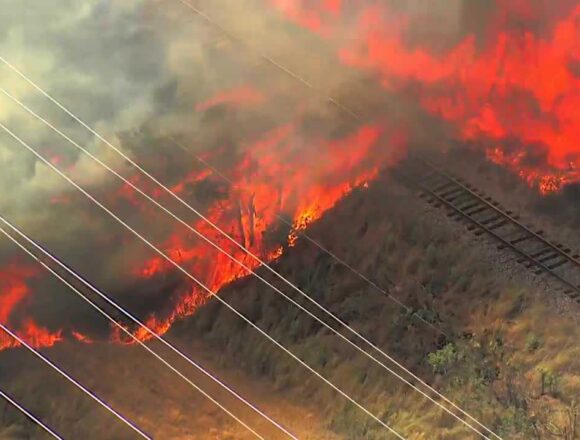 Railroad South Fire Rages Near Indiahoma, Oklahoma, Destroying Homes and Structures