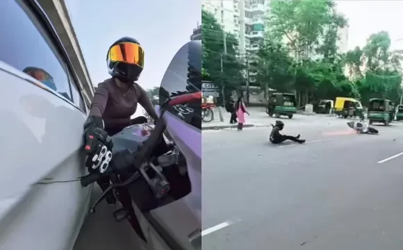 Gurgaon-biker-accident Woman Biker Injured After Car Allegedly Chases and Rams Her on Gurgaon’s Golf Course Road