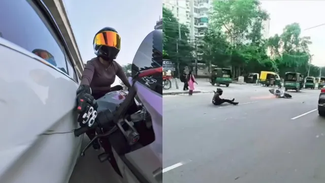Gurgaon-biker-accident Woman Biker Injured After Car Allegedly Chases and Rams Her on Gurgaon’s Golf Course Road