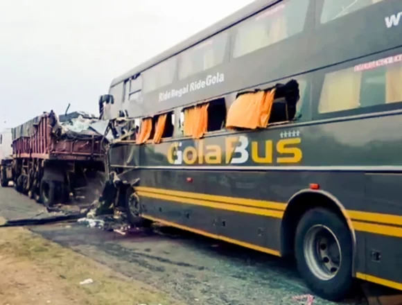 bus-truck-collision-delhi-mumbai-expressway Rajasthan Expressway Crash: 7 Killed, 10 Injured as Tempo Traveller Falls Into Drain